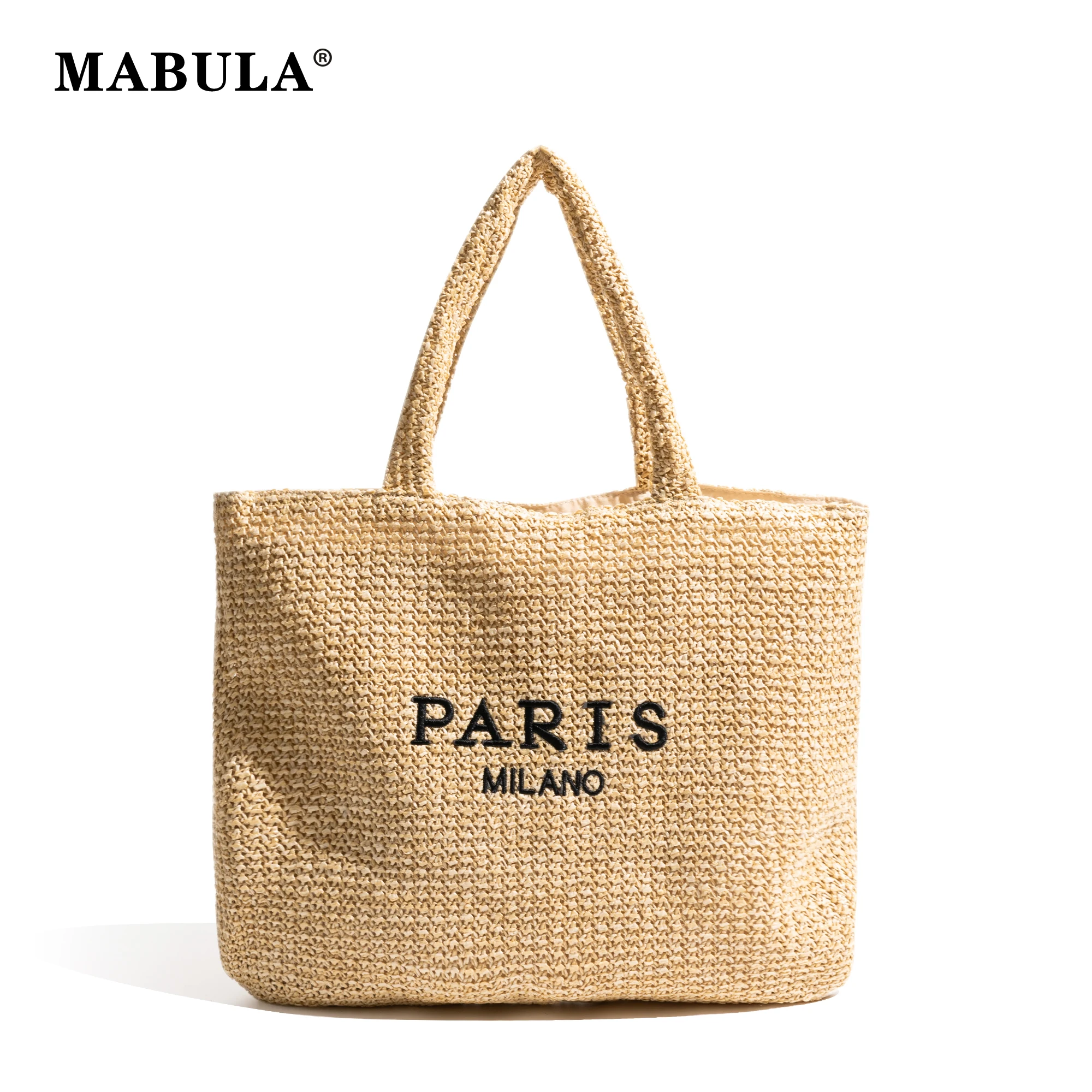 

MABULA Straw Luxury Design Woman Shoulder Bag Vintage Beach Summer Female Tote Handbag Square Handwoven Vacation Ladies Bag