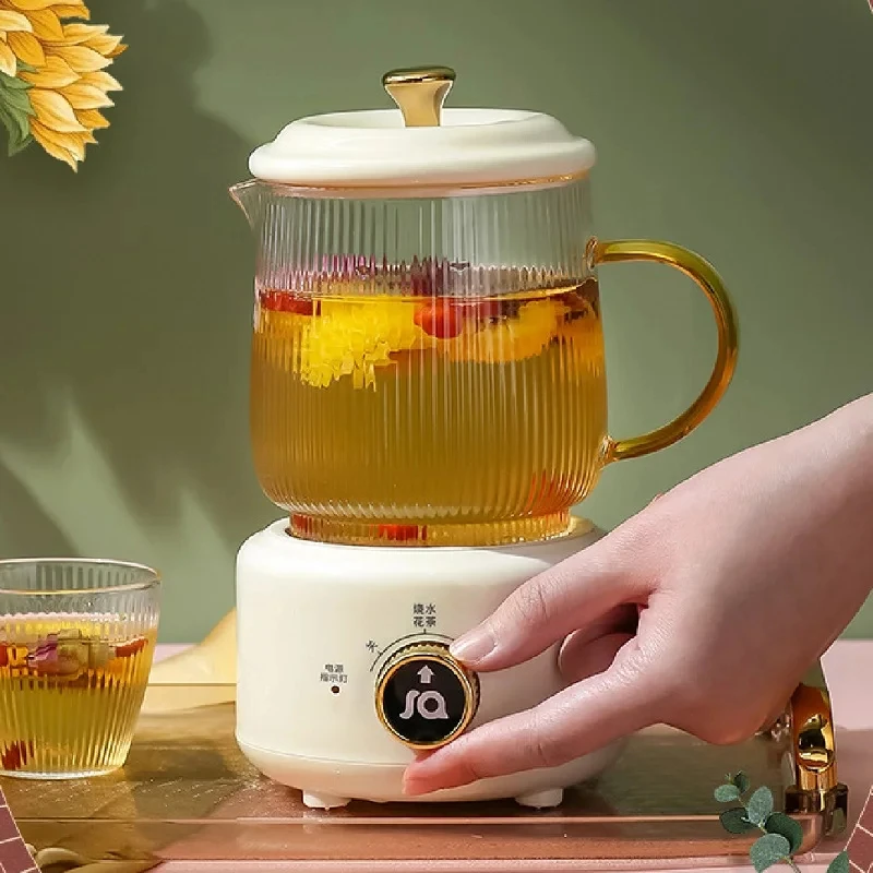 Portable 2 Gear Temperature Adjust Flower Teapot Office Electric Stew Cup Keep Warm Kettle 220V 600ml Multifunctional Health Pot
