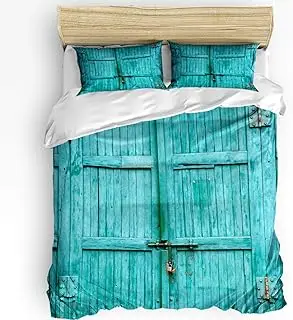 

Brown Gray Barn Door Duvet Cover Set Queen Size,Daisy Flowers Butterfly Bedding Set for Kids Teens Women Room Decor Warm Soft