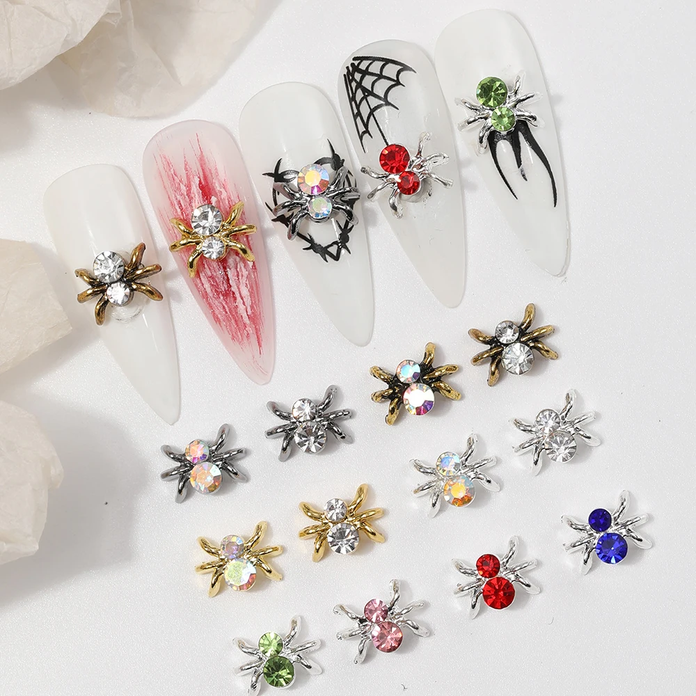 20 unids/pack de dijes de uñas de araña, decoraciones de Metal 3D para Halloween, cristales oscuros, diamantes de imitación para uñas, gemas coloridas mezcladas DIY para mujer