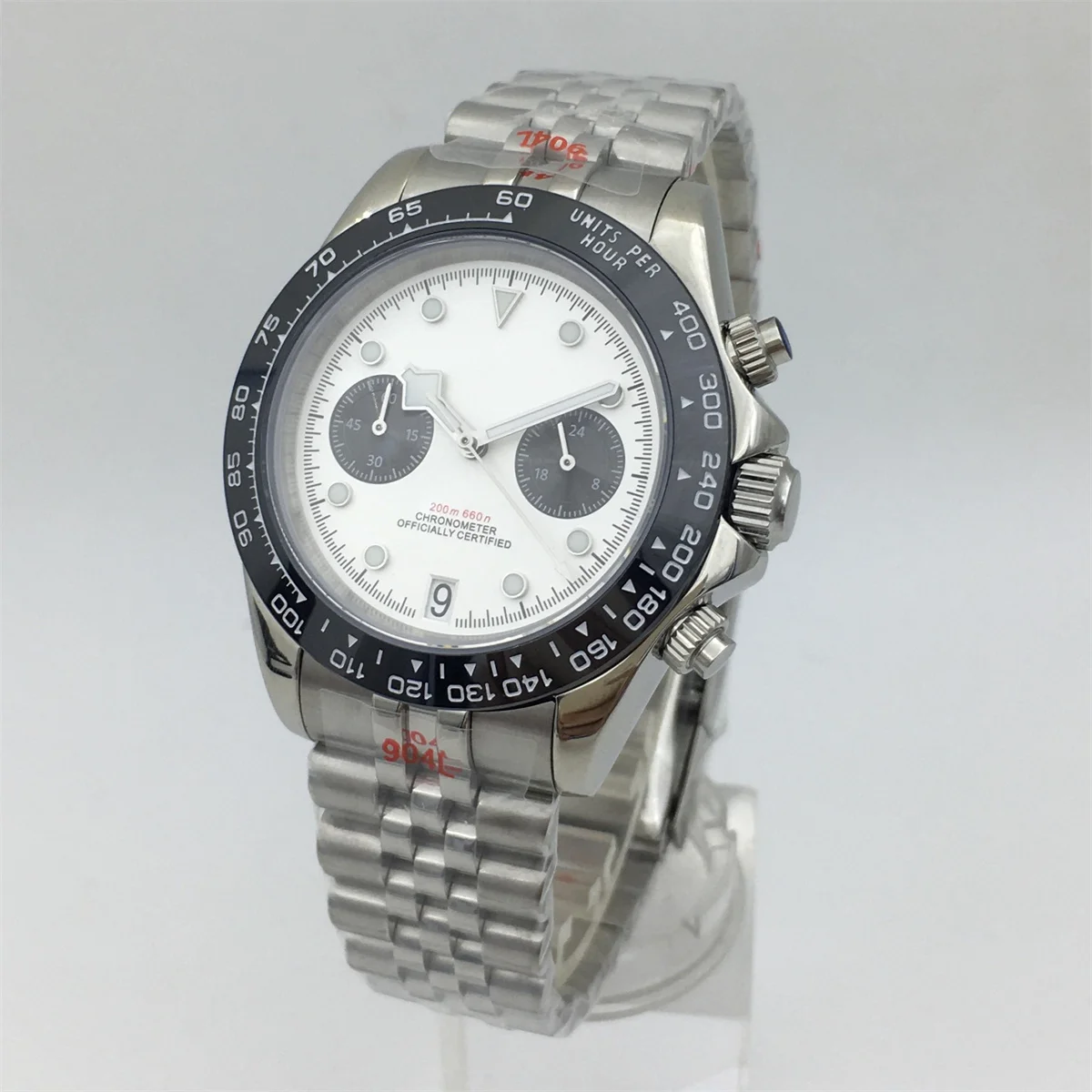 BLIGER 39mm bianco rosa blu quadrante luminoso lancette fiocco di neve VK64 cronografo al quarzo luna da uomo 5 pin 6 o 'clock date punchhireglass