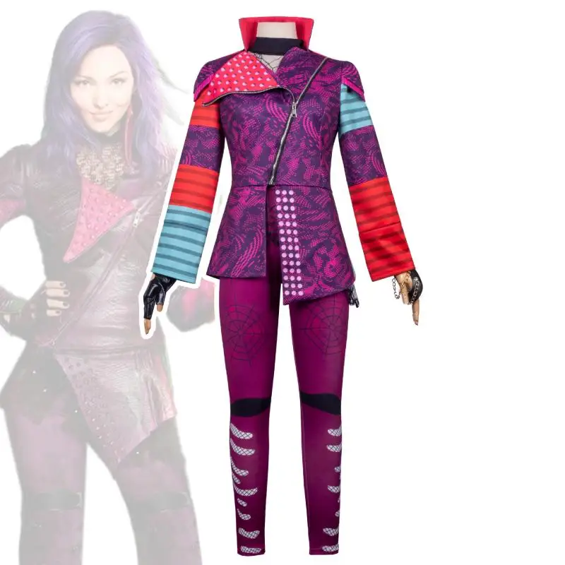 Movie Descendants Mal Cosplay Costume Uniform Coat Vest Pants Gloves Women Adult Outfits Halloween Carnival Party Roleplay Suit