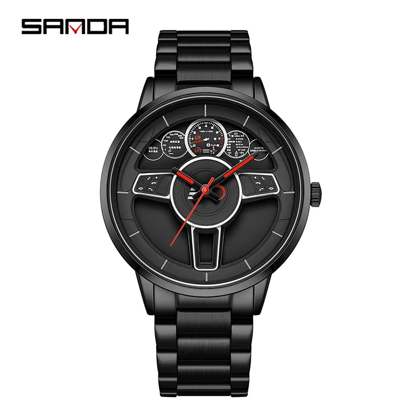 

SANDA 1139 Quartz Watches for Male Casual Fashion Wheel Design Simple Men's Business Watch Waterproof Stainless Steel Wristwatch