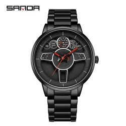 SANDA 1139 Quartz Watches for Male Casual Fashion Wheel Design Simple Men's Business Watch Waterproof Stainless Steel Wristwatch