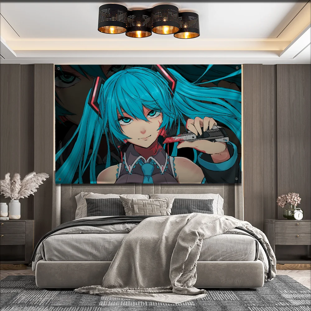 H-Hatsune Anime M-Miku Girl Flag For Garden Flags Party Living Room Home Balcony Wall Decor Banner Bedroom Tapestry Outdoor