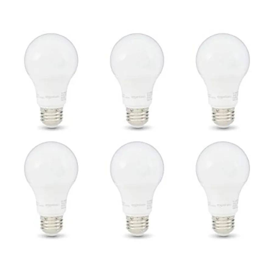 A19 LED Light Bulbs, Equivalent, Energy Efficient 9W, E26 Standard Base, 2700K, Dimmable, 10, 000 Hour Lifetime, 6-Pack