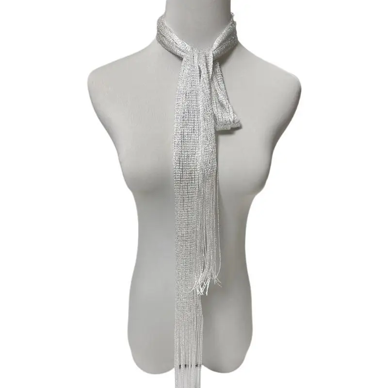 

652F Женский кружевной шарф с кисточками для маскарада, свадебный шарф с блестящими кисточками