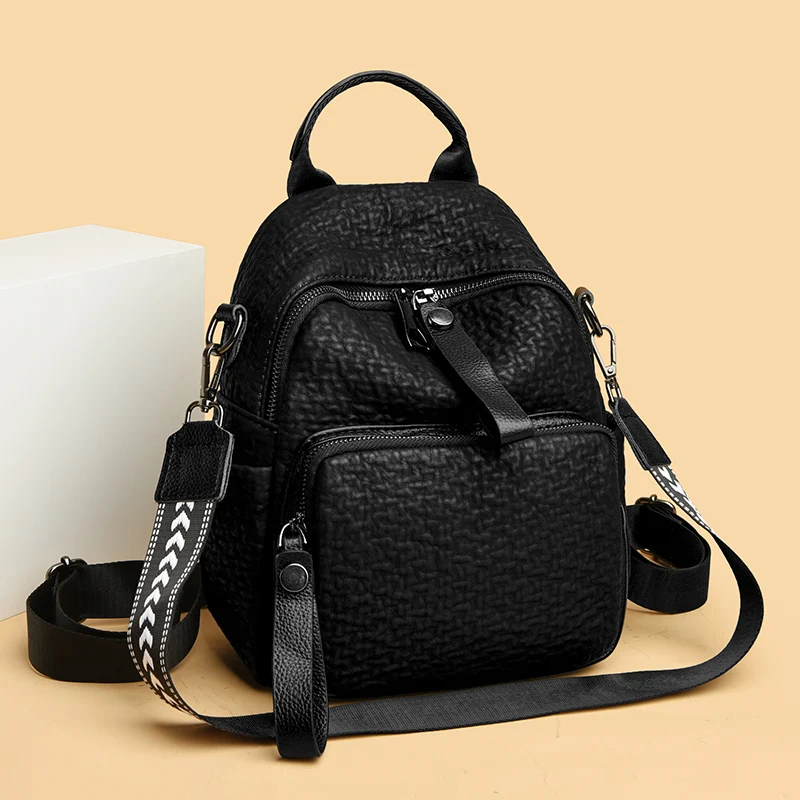 2024 Summer Women \'s Backpack PU Shoulder Ladies Women\'s Bags School Travel Bag Fashion For Black One Shoulder Small Size