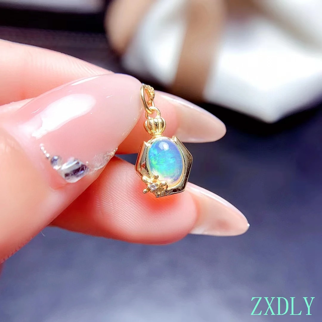 Women Pendant Girl Necklace Natural Opal/Aquamarine Necklace Real 925 Silver Jewelry Good Gift