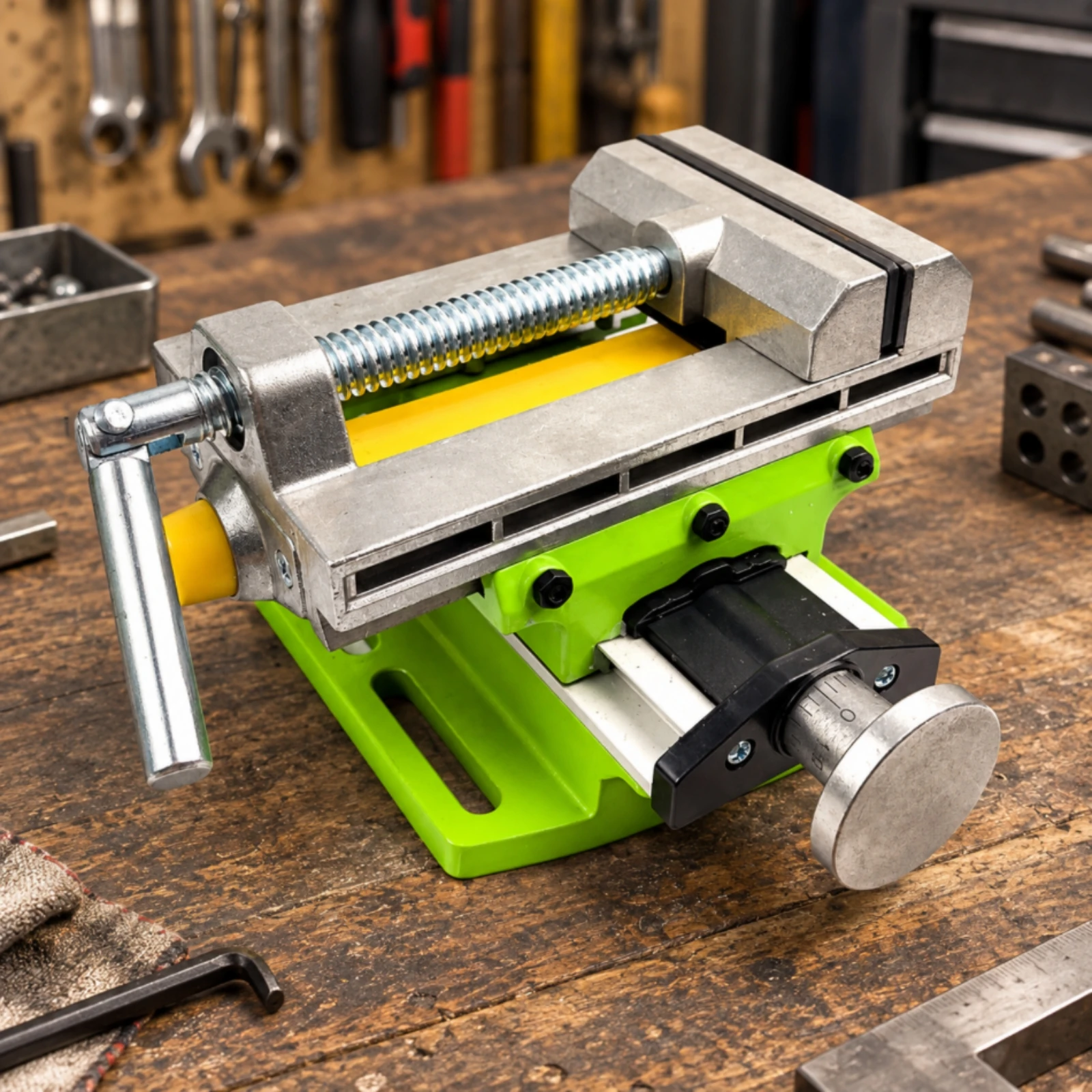 Bench Vise with Cross-Slide Worktable Compact Metal Bench Vise with Slotted Mounting Base Long-Lasting Stable for Hobbyists