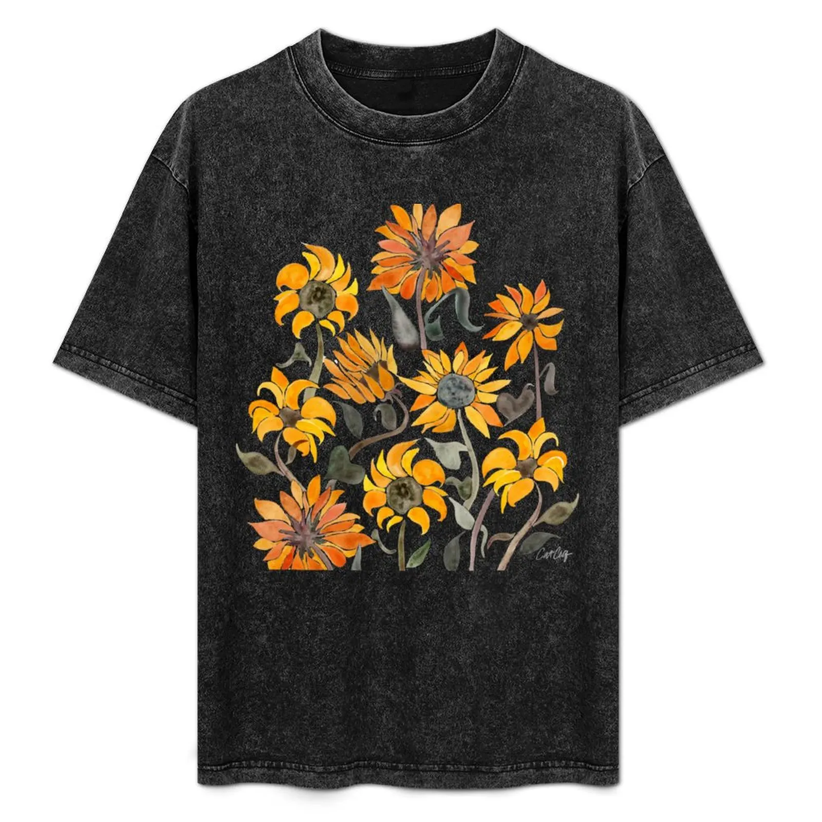 Sunflower Watercolor – Yellow & Black Palette T-Shirt Breathable Lightweight Summer Top