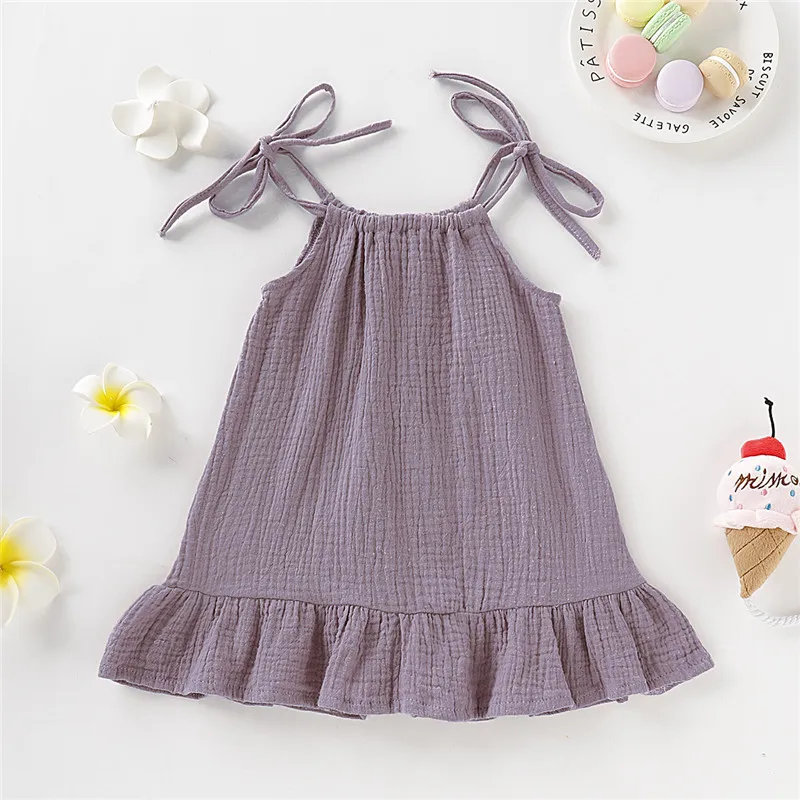 Children\'s Clothing Girl Solid Color Tie up Bow Dress, Suitable for 1-5 Year Old Girls Going out for Summer Fashion Dress