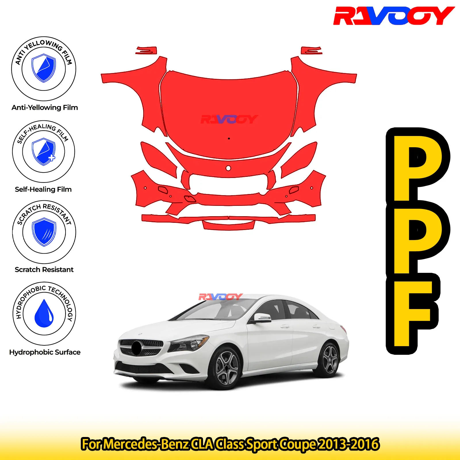 

Для Mercedes-Benz CLA Class Sport Coupe 2013-2016 глянцевая матовая черная предварительно вырезанная передняя защитная пленка PPF Kit