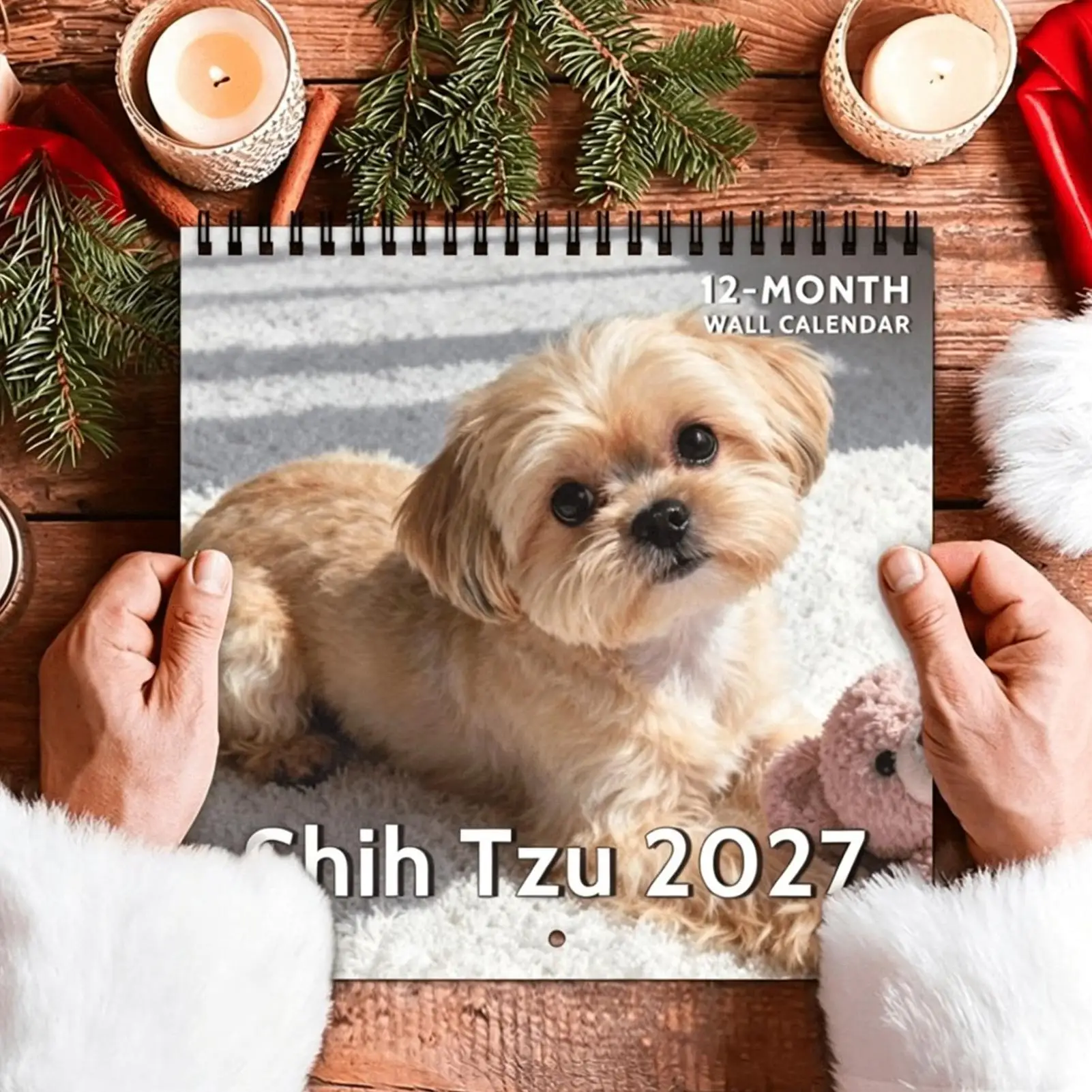 2027 Wall Calendar Cute Shih Tzu Dog Pet Spiral Calendar Thick Bleed Proof Paper Large Writing Grid Home Decor New Year gifts