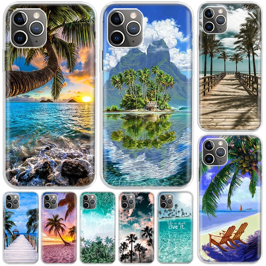 Summer Beach Sunset Sea Palm Tree Cover For iPhone 11 14 13 Pro 15 + 12 Mini Apple Phone Case X XR XS Max 7 Plus 8 6S SE 5S