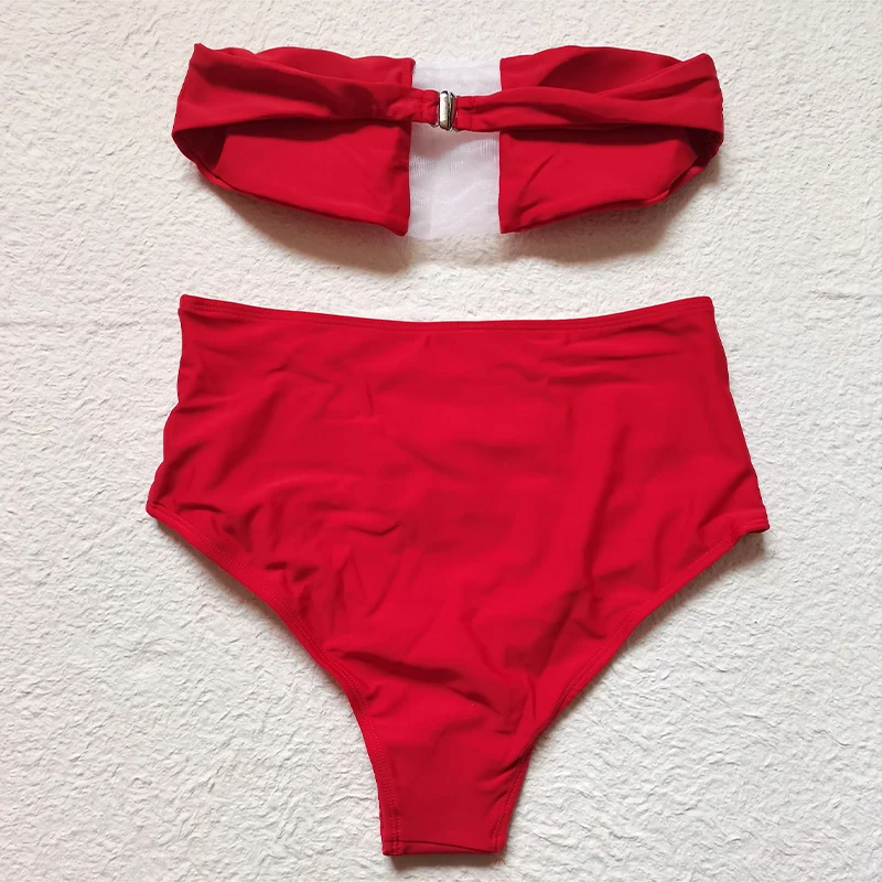 BLESSKISS-Bikini Bandeau brasileño de cintura alta, traje de baño sin tirantes Sexy, conjuntos de baño en rojo, negro y blanco, 2024