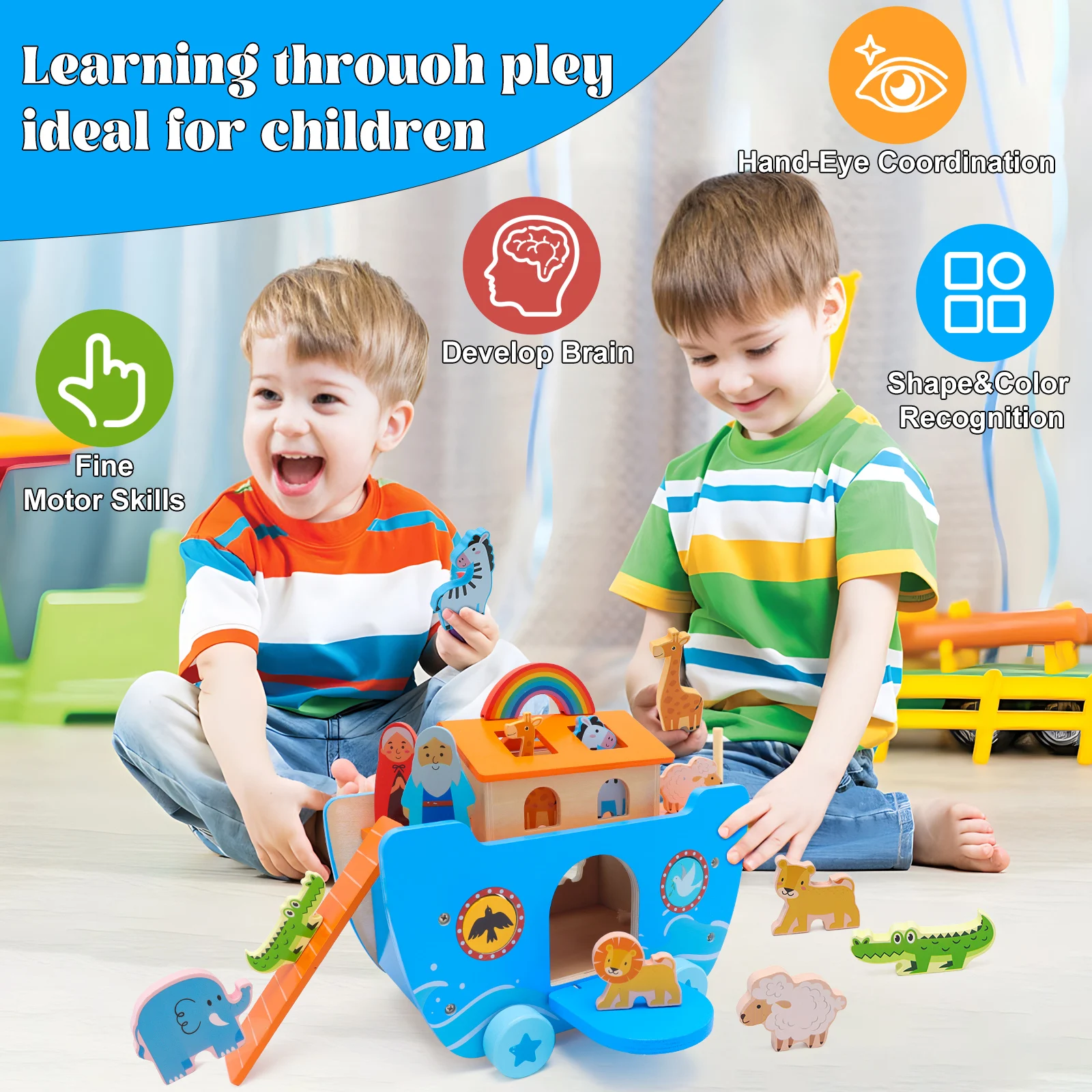 19 teile/satz holz spielzeug Noah's Arche Jesus spielzeug spleißen block tier spielzeug set eltern-kind-interaktives spielzeug kinder geschenk