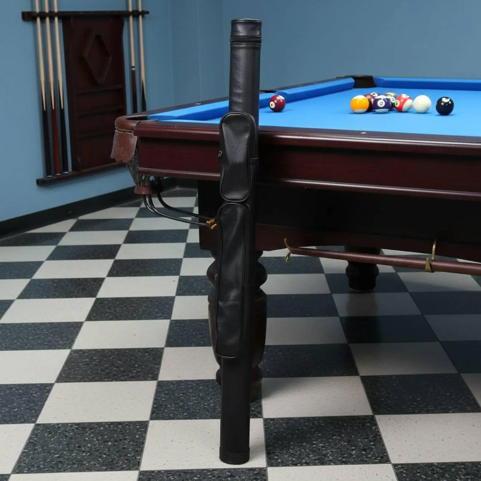 Protective Billiard Cue Bag Hard Shell Case for Two Cues with Storage Pockets and Comfortable Carry Strap
