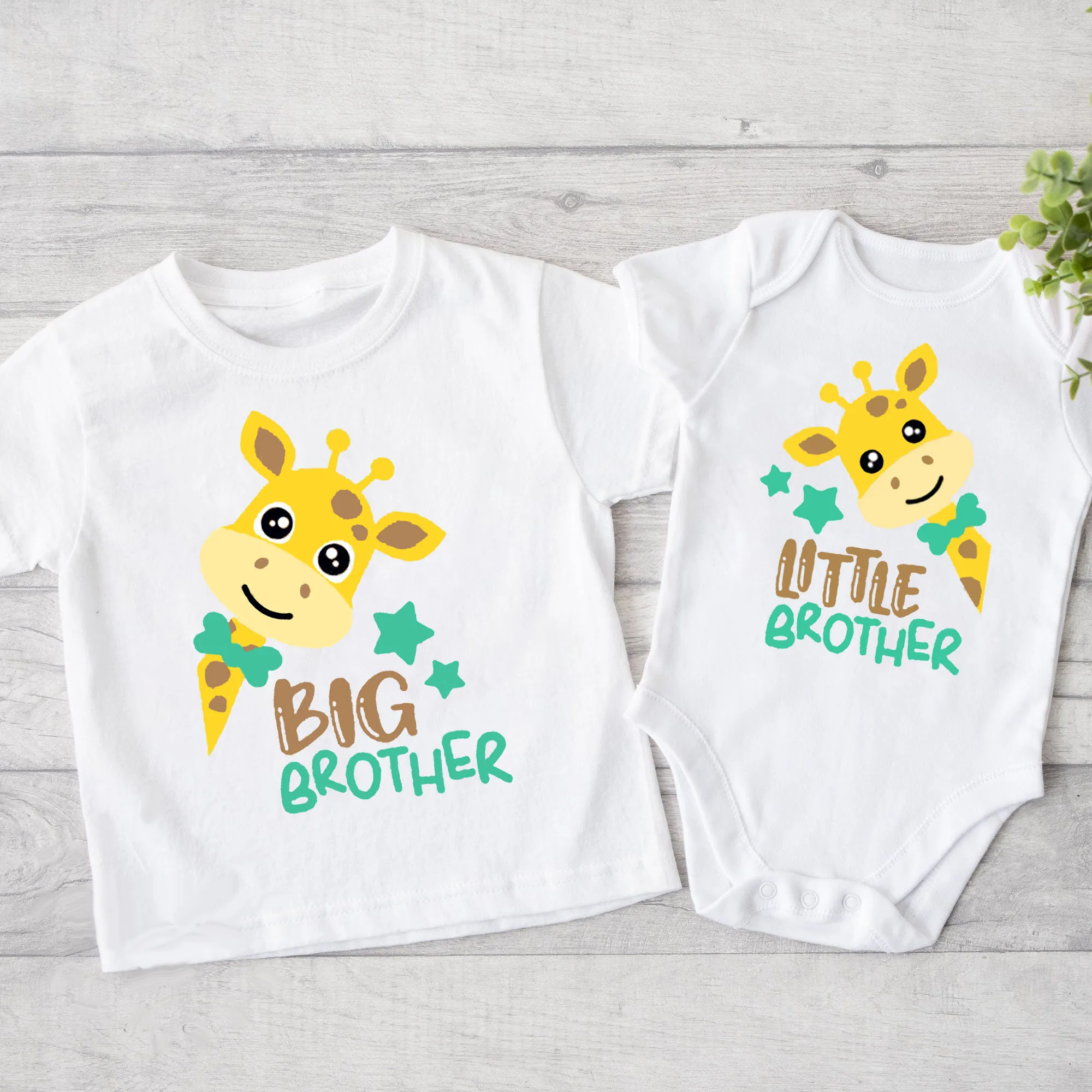 Big Sister Little Brother Family Matching Clothes Giraffe Print Boys Girls T-shirt Toddler Romper KidsTops Short Sleeve Outfits