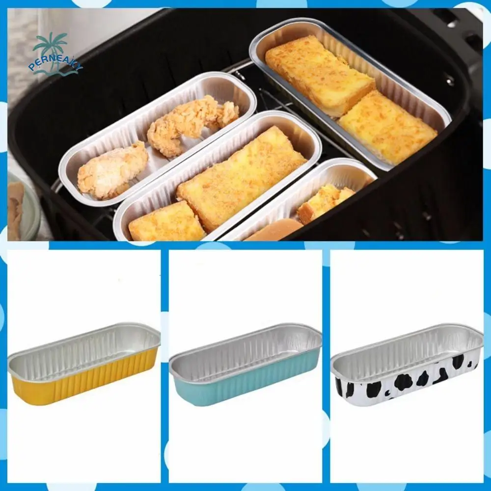 10pcs Disposable Rectangle Air Fryer Tin Paper Tray Thickening Hardened Aluminum Foil Plate Rolled Rim Evenly Heated