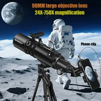 Telescopio astronómico BORWOLF 90600 24X-250X Alta definición 90 mm Apertura 600 mm para observación de estrellas lunares y observación de aves