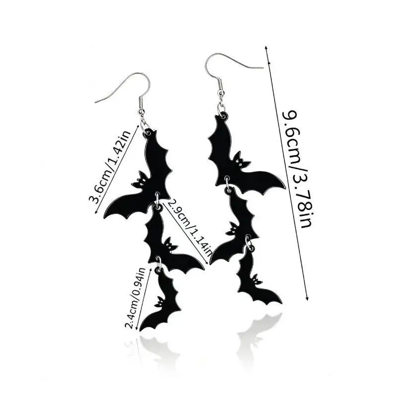 Schwarze Fledermaus-Kürbis-Geister-Ohrhänger, hypoallergene Edelstahlhaken für Halloween-Cosplay und Gothic-Kleidung – Detail 9