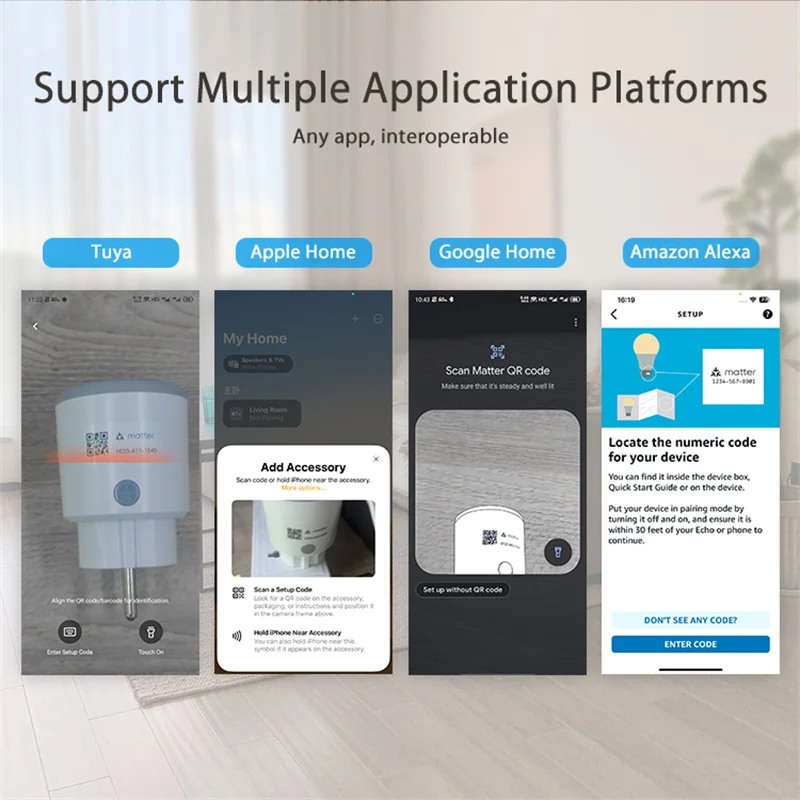 Matter Smart Plug with 16A Power Monitoring and WiFi Support for Homekit Alexa Google Home Tuya Smart APP Wireless Control