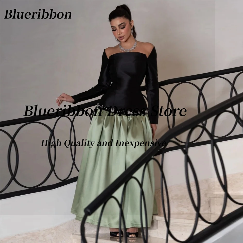 

Blueribbon Атласные платья для выпускного вечера со рюшами и длинными рукавами на молнии сзади по индивидуальному заказу из бисера فساتين алиن seleبات Gracias