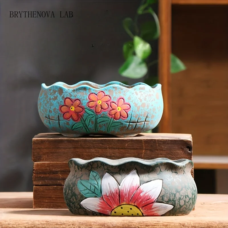 Succulent Flower Pot Ceramic Large Hole Diameter Combination Creative Ceramic Hand-painted Flower Pot Gift for Garden Lovers