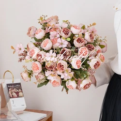 Silk Artificial Flowers Tea bud Rose peony Wreath Valentine Wedding Bridal Bouquet Home vase table garden wreath Diy gift Decora