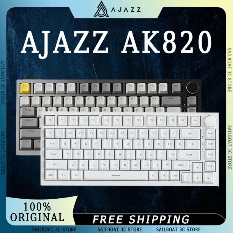 AJAZZ AK820 Wired Mechanical Keyboard With Mental Knob Hot Swap RGB Backlight 82 Keys Single Mode Custom Office Gaming Keyboard