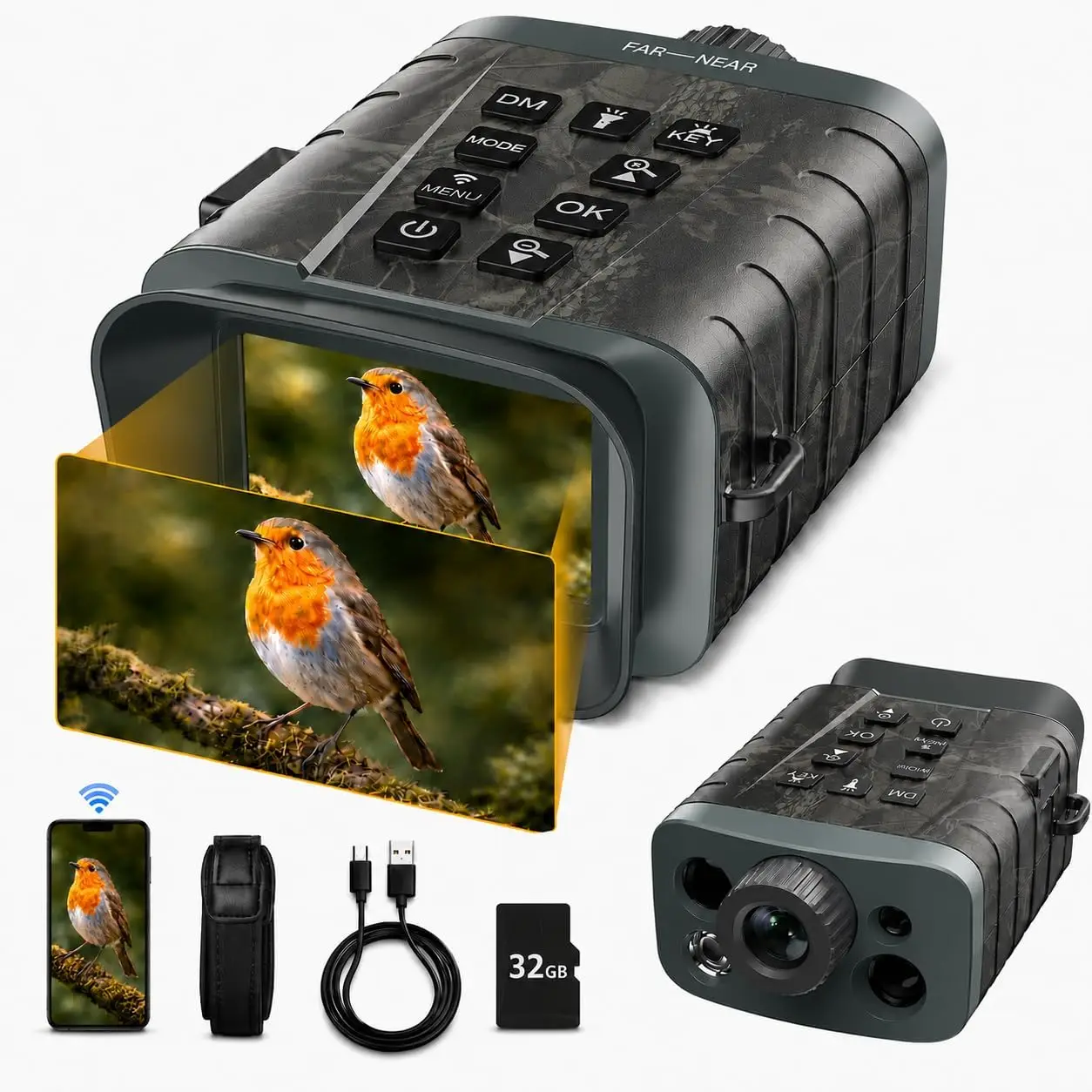 Night Vision Goggles Rangefinder 4K Video 18X Digital Zoom 5000mAh Battery 64GB Card 3281ft Measurement 1969ft Night View Nature