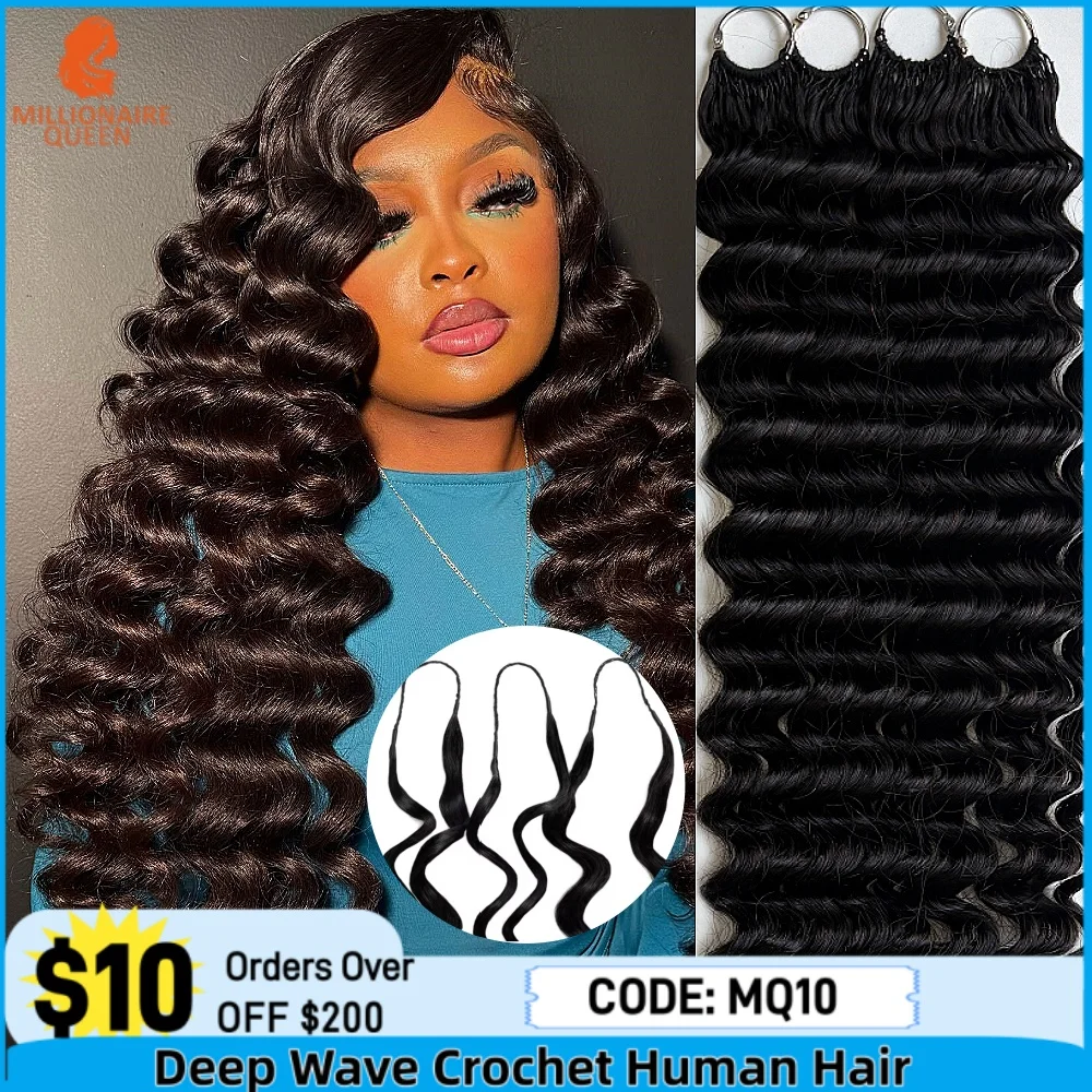 

Наращивание волос Feather Crochet 15A Deep Wave, без узлов, предварительно разделенные пряди для плетения, 100% натуральные человеческие волосы, невидимые пряди для крючкового плетения.