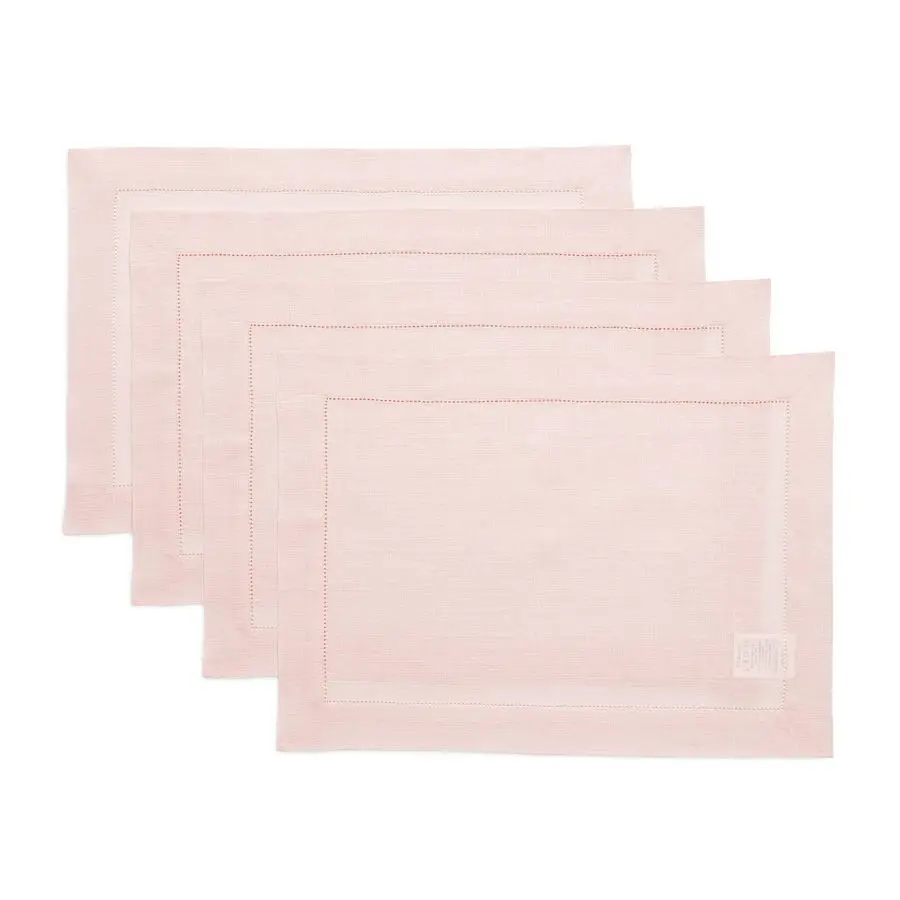 

Linen Placemats Set of 4 Classic Hemstitch Pink Placemats 14 x 19 Inch 100 Pure Linen Table Mats for Valentines, Spring, Easter