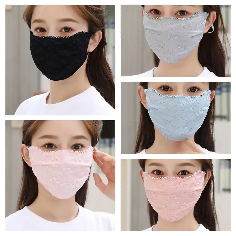 Solid Color Sunscreen Lace Mask Hanging Ear Sunshade Sunscreen Face Cover Flower UV Protection UV Protection Mask Outdoor