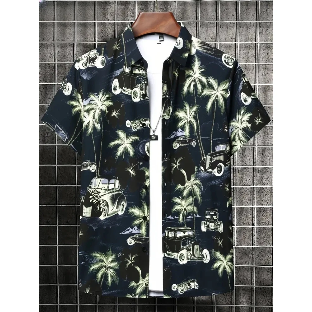 Men's Tropical Floral Print Hawaii Shirts Casual Short Sleeve Lapel Tops Beach Casual Hawaiian Shirt Men Oversized Shirt for Men