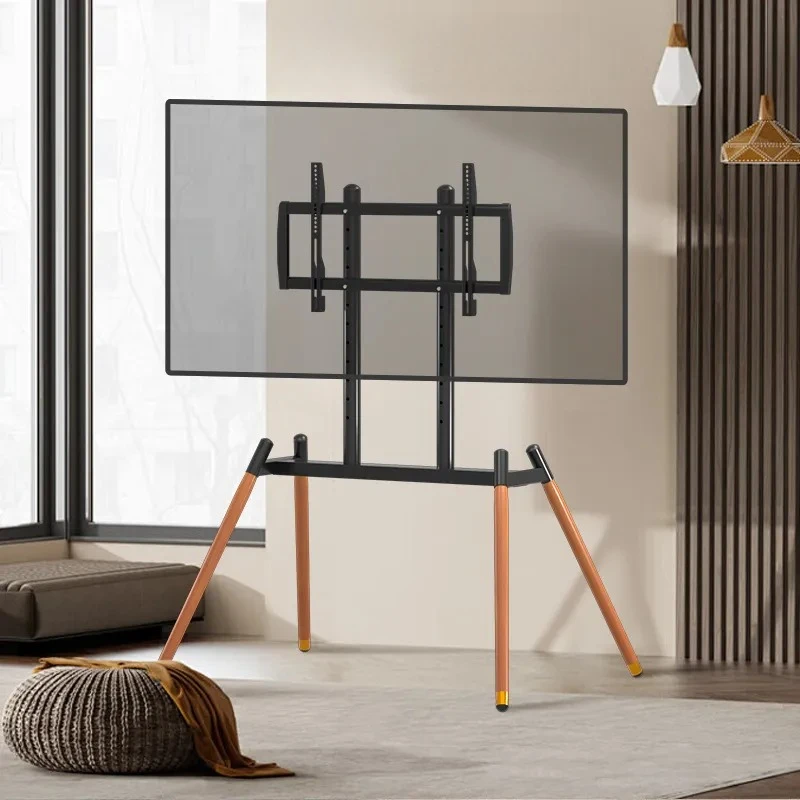 Floor to Ceiling TV Stand Solid Wood Base Art Shelf For 37-86 Inch Television Cart Heavy Duty 60KG Load Living Room