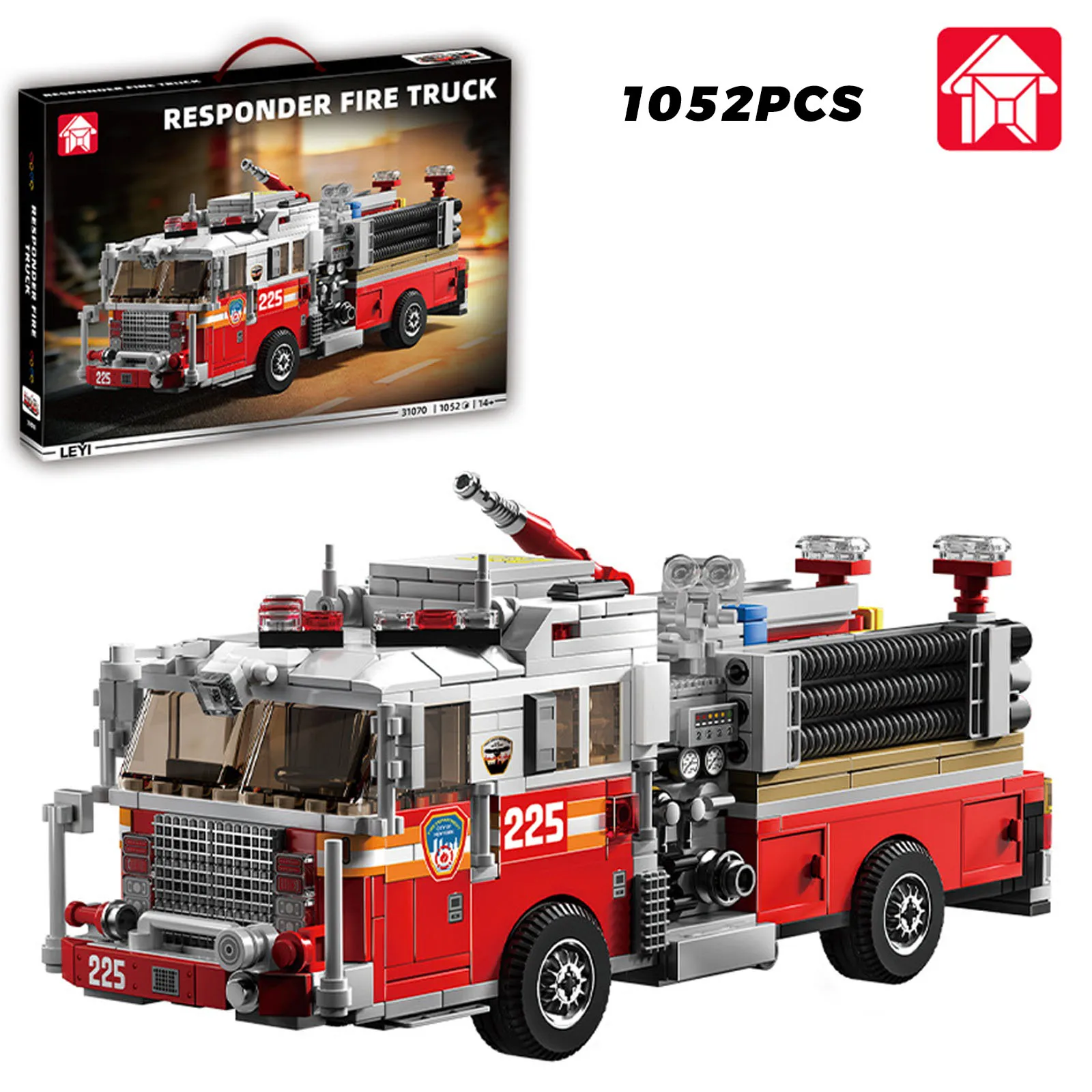 

MOC Classic American Vintage Fire Truck 1052PCS Building Blocks Set Responder Fire Car Rescue Vehicle Model Boys Puzzle Toy Gift