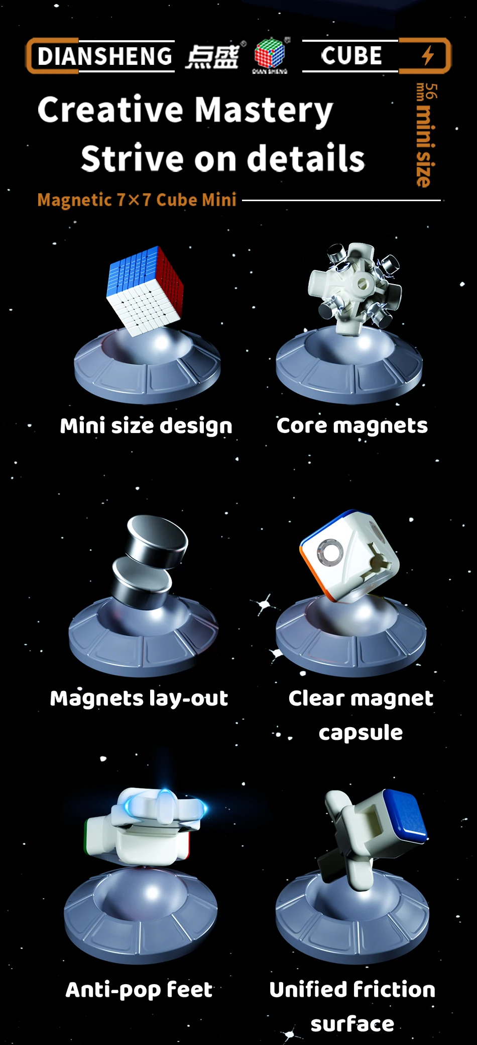 [Picube] DianSheng SMC Mini 7x7M 7x7x7 مكعب السرعة المغناطيسي بدون ملصقات المهنية كوبو ألعاب متململة غالاكسي 7 لغز سحري