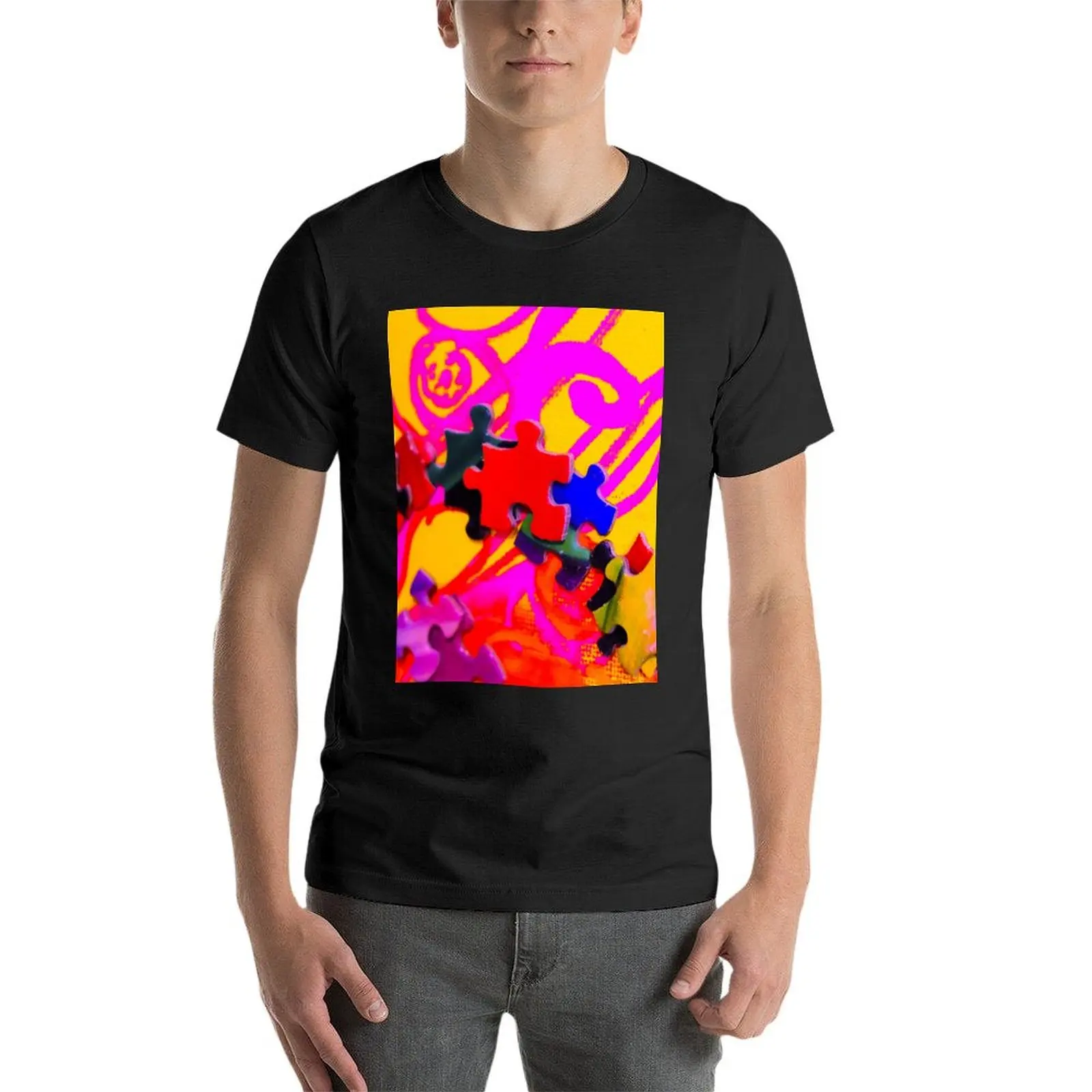 Pink Tinted Puzzle Piece Swirl T-Shirt Aesthetic clothing cute tops customs design your own sports fans mens t shirt graphic image 4