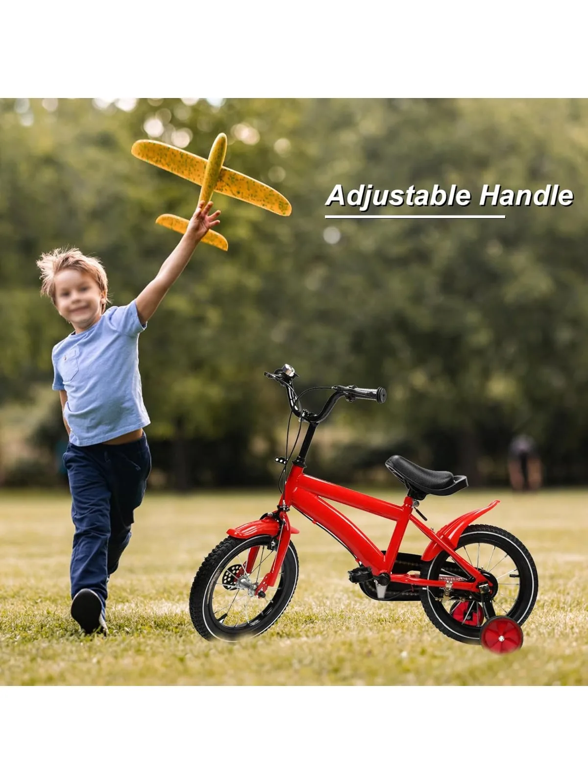 

14 Inch Bike with Training Wheels High Carbon Steel Frame Fenders for Kids 3-6 Years Old Adjustable Design High Safety