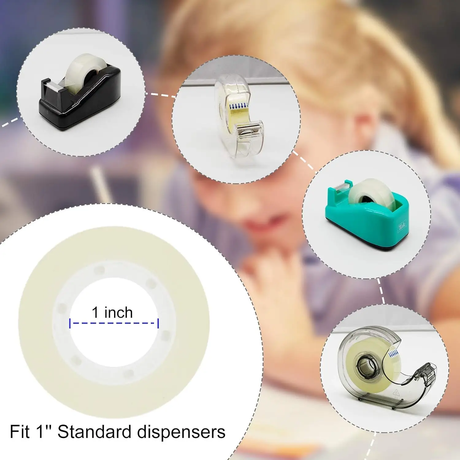 6 rouleaux de ruban adhésif transparent, pour tous les usages, pour le bureau, la maison et l'école