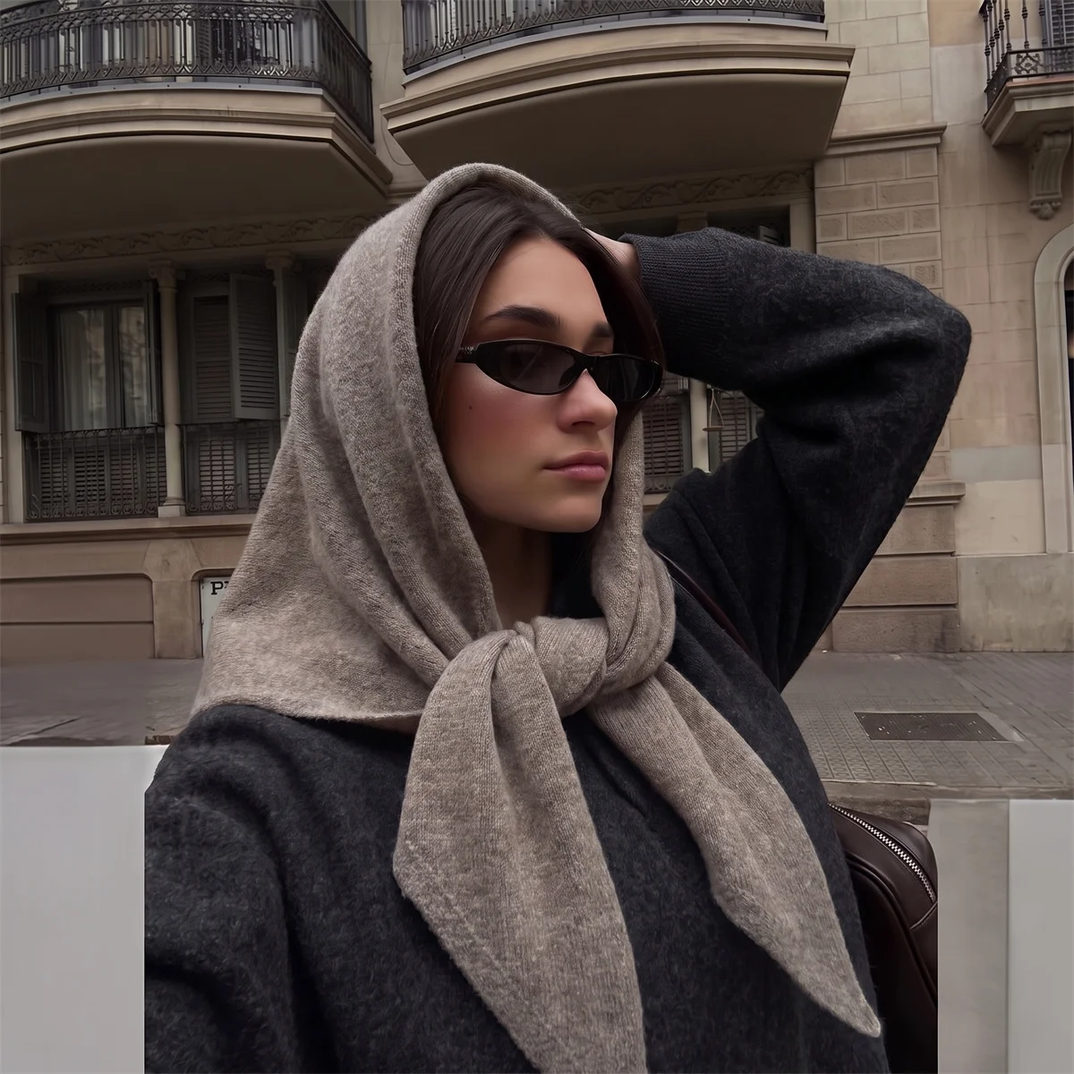 Clean Look Knitted Triangle Neck Shawl Ladies Plain Cozy Scarf Flexible Head Cover Accessory For Fall Winter Mall Shopping