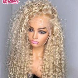 13x4 Transparent 613 Honey Blonde Colored Curly Lace Frontal Wigs Human Hair 180% Remy Water Wave Human Hair Wig For Woman Ubest