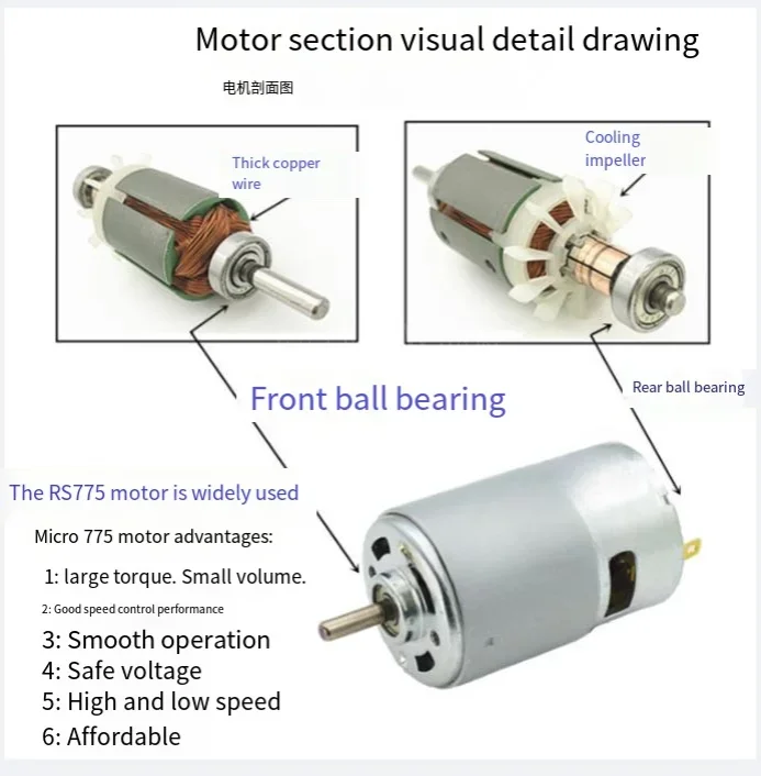 Motor high torque and high power double ball bearing 997 motor 12-24V high and low speed 775 DC motor