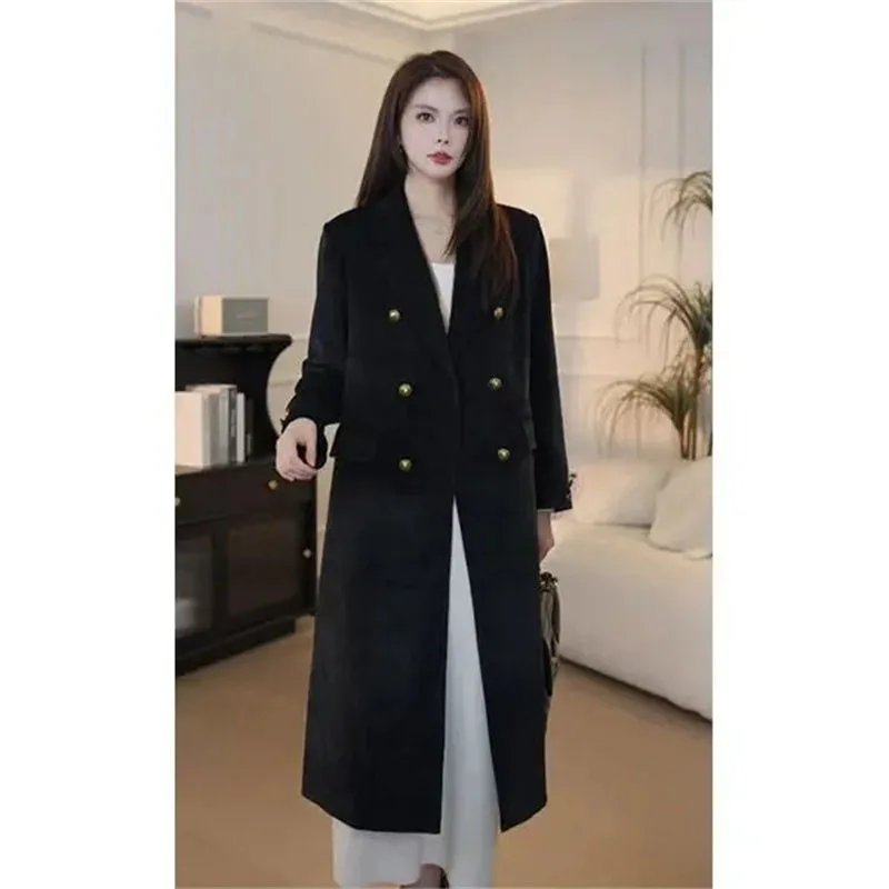 

2021, женская высококачественная однотонная куртка, корейская женская повседневная верхняя одежда с длинными рукавами, осенне-зимнее женское модное двубортное пальто