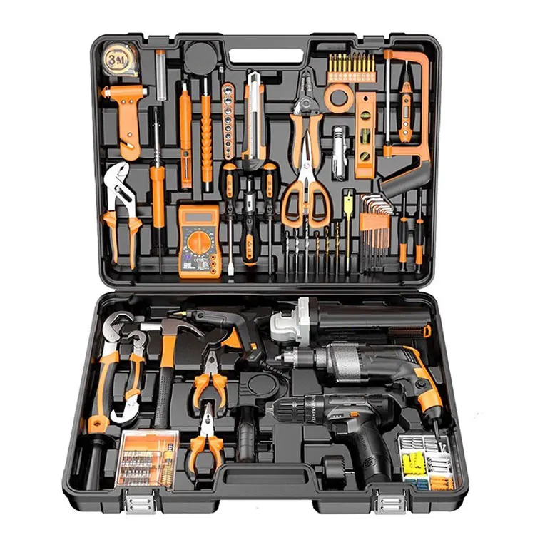 Plastic Family Home Hardware Power Toolbox Kits Orange Waterproof Electric Repairing Tools Set