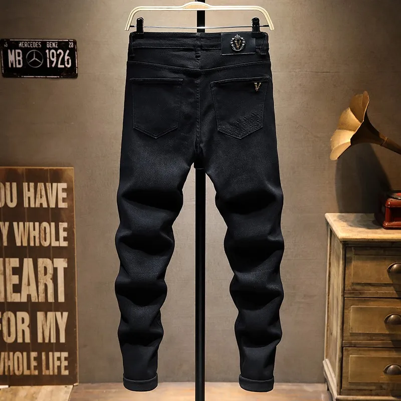Fashion Designer Men Jeans High Quality Black Stretch Elastic Slim Fit Vintage Jeans Men Korean Style Casual Denim Pants Hombre