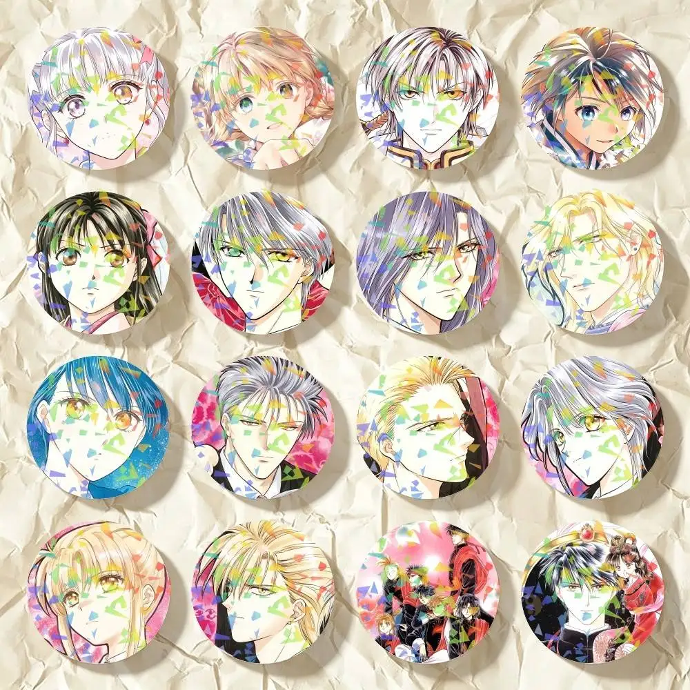 Anime Classic F-Fushigi Y-Yugi Round Badge Lapel Pins for Backpacks Briefcase Laser Brooch Clothes Gifts