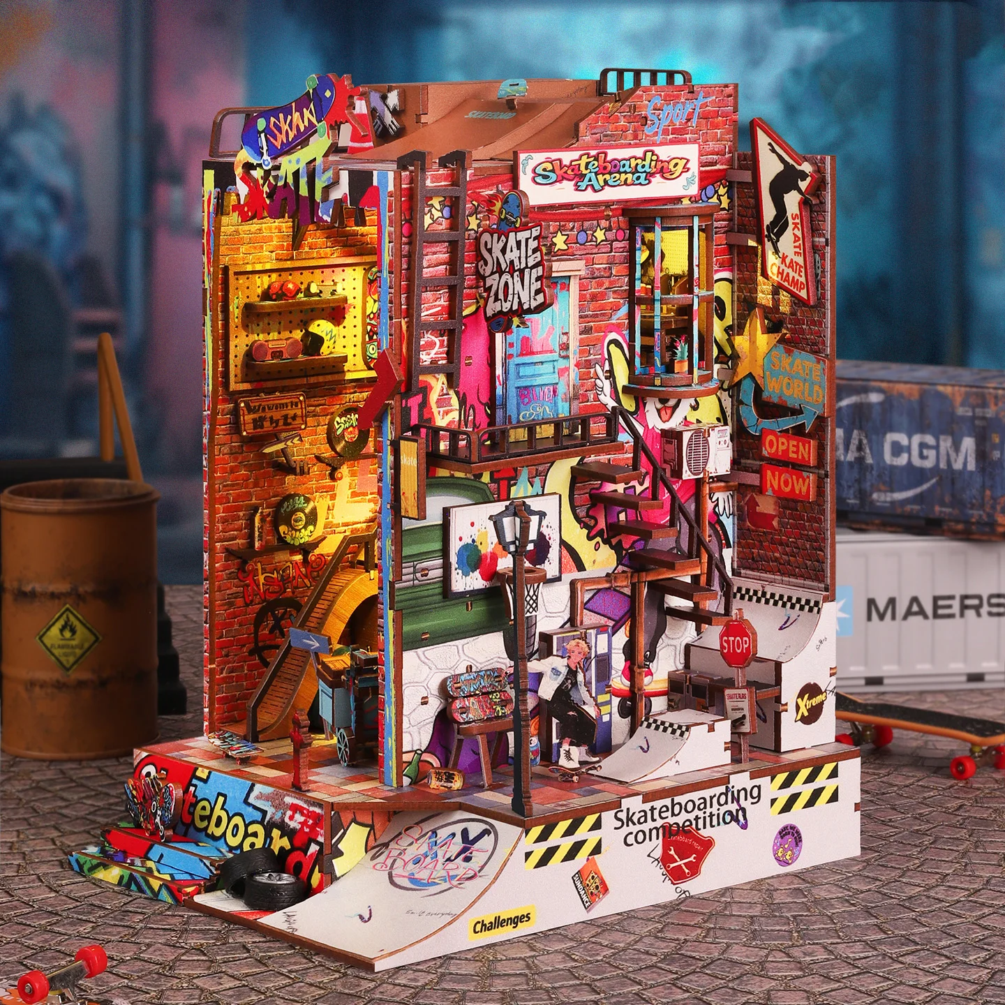 

DIY деревянная книга для соревнований по скейтбордингу, уголок, полка, набор вставок, миниатюрные модели, наборы книг, подставка для книг для друзей, подарок на день рождения